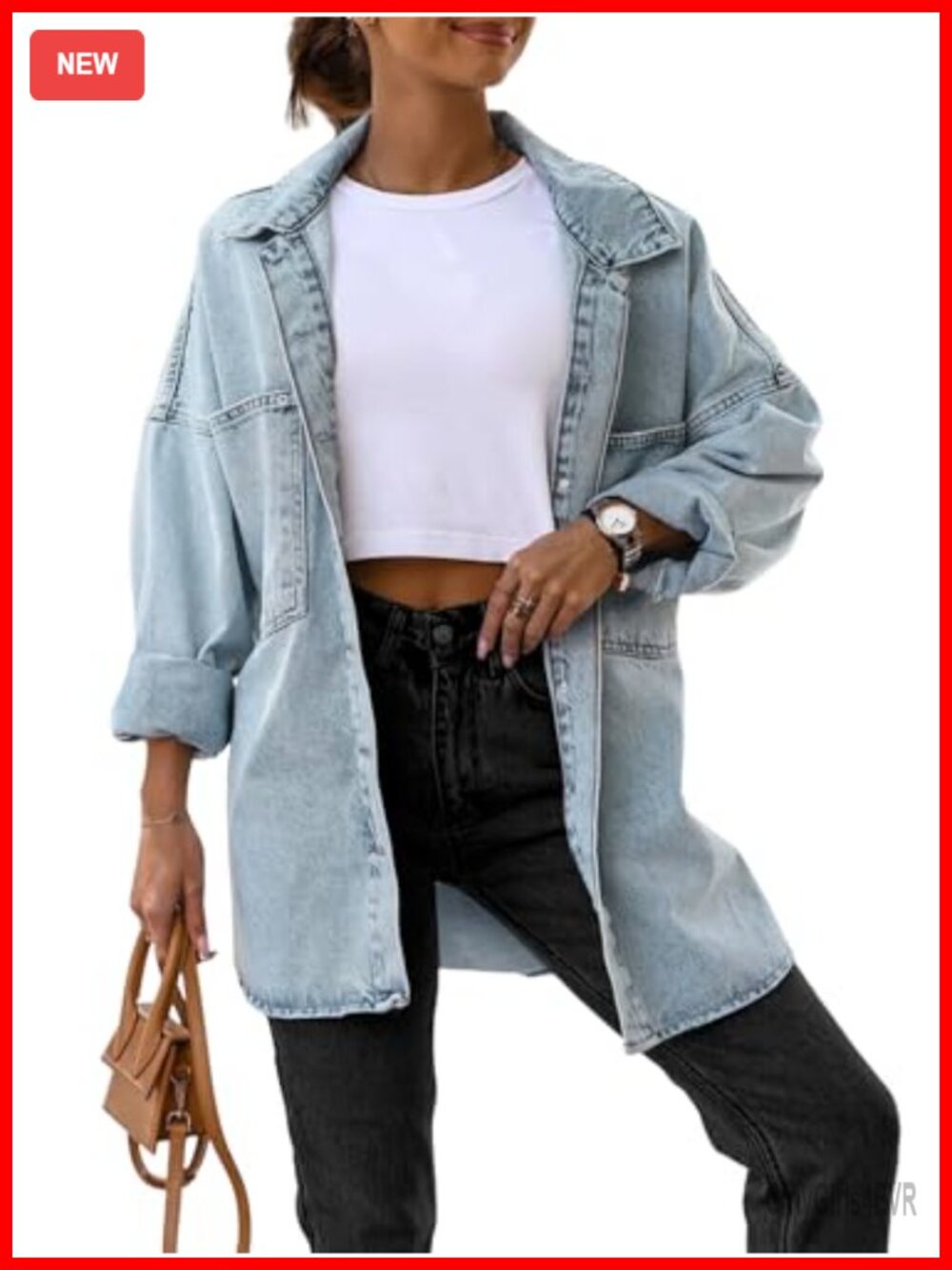 Oversized Denim Button Down Long Sleeve Shirt Jacket Relaxed Fit